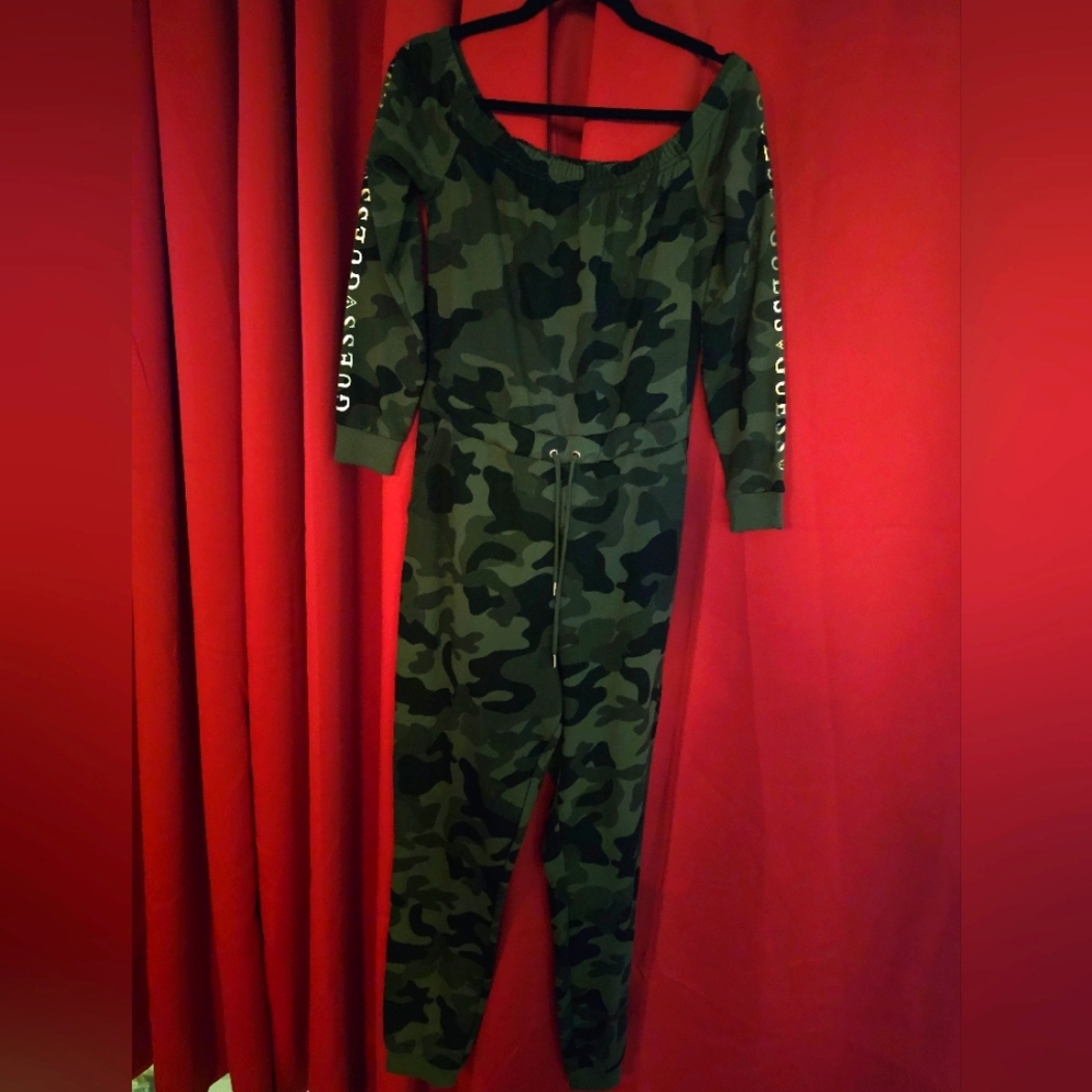 Guess Camo Off The shoulder Jumpsuit